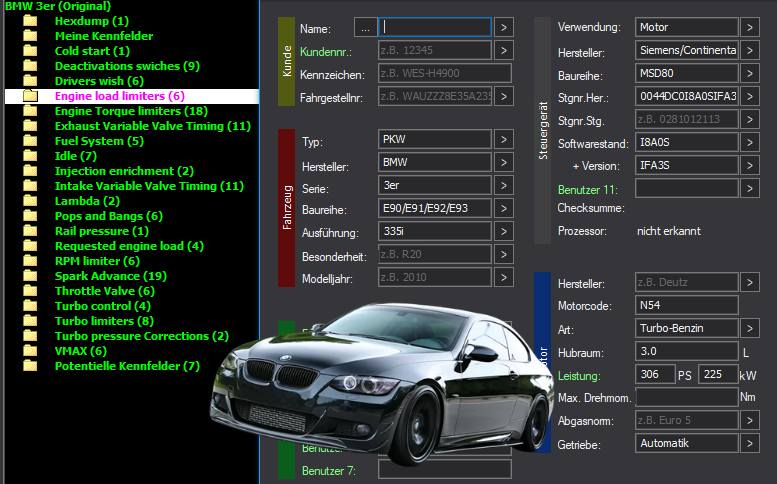 WinOLS & TunerPro Basic Mappack Siemens MSD80 – BMW 3.0T N54 – I8A0S IFA3S – OLS / KP / XDF / JSON / CSV