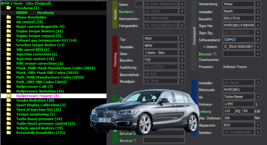 WinOLS & TunerPro Basic Mappack + DTC Bosch EDC17C41 – BMW 2.0D N47D20K1 – N47D20K1-F20N47K 528413 – OLS  KP  XDF  JSON  CSV