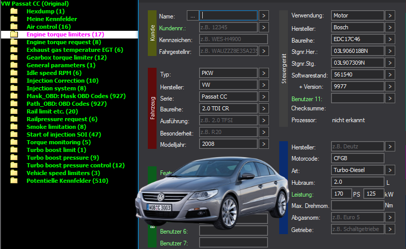 WinOLS & TunerPro Basic Mappack + DTC Bosch EDC17C46 – VAG 2.0D CFGB – 03L906018BN 561540 – OLS / KP / XDF / JSON / CSV