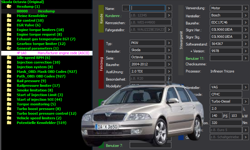 WinOLS & TunerPro Basic Mappack + DTC Bosch EDC17C46 – VAG 2.0D CFHC – 03L906018DA 564367 – OLS  KP  XDF  JSON  CSV