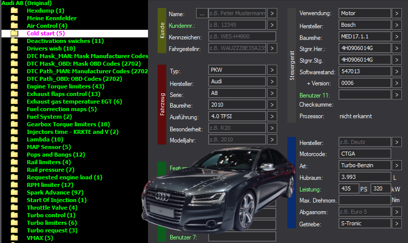 WinOLS & TunerPro Basic Mappack + DTC Bosch MED17.1.1 – VAG 4.0T CTGA – 4H0906014G 547013 – OLS  KP  XDF  JSON  CSV