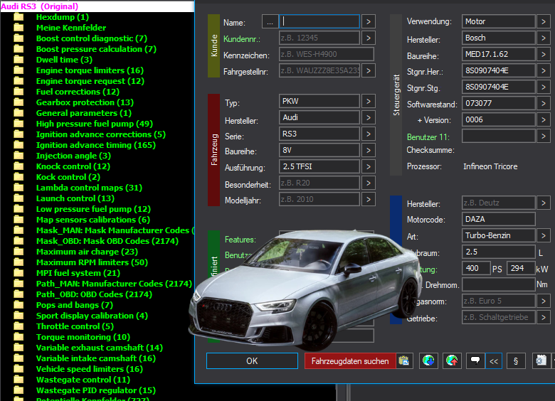 WinOLS & TunerPro Basic Mappack + DTC Bosch MED17.1.62 – VAG 2.5T DAZA – 8S0907404E 073077 – OLS / KP / XDF / JSON / CSV