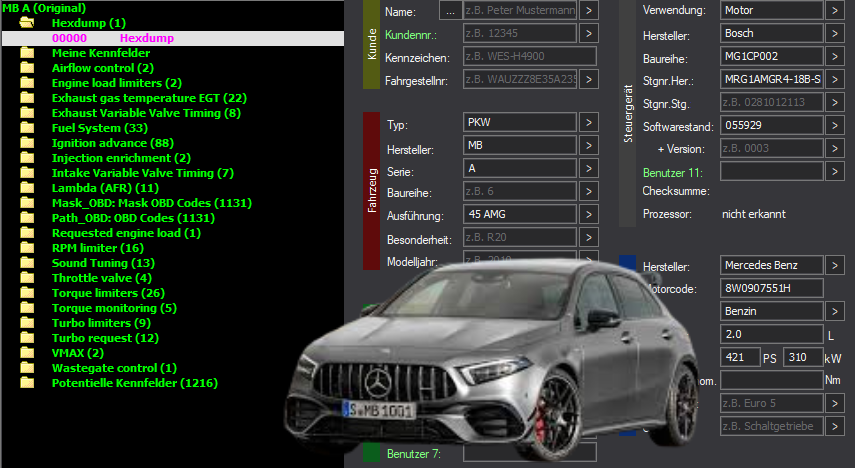 WinOLS & TunerPro Basic Mappack + DTC Bosch MG1CP002 – Mercedes-Benz 2.0T M139 – 055929 – OLS  KP  XDF  JSON  CSV