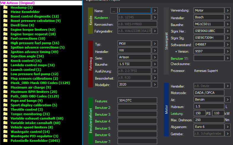 WinOLS & TunerPro Basic Mappack + DTC Bosch MG1CS011 – VAG 1.5T DADA / DPCA – 05E906018BC 049887 – OLS / KP / XDF / JSON / CSV