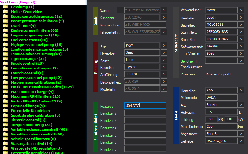 WinOLS & TunerPro Basic Mappack + DTC Bosch MG1CS011 – VAG 1.5T DADA – 05E906018AS 049886 – OLS / KP / XDF / JSON / CSV