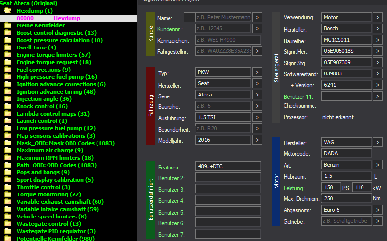 WinOLS & TunerPro Basic Mappack + DTC Bosch MG1CS011 – VAG 1.5T DADA – 05E906018S 039883 – OLS / KP / XDF / JSON / CSV