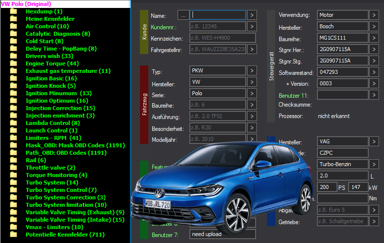 WinOLS & TunerPro Basic Mappack + DTC Bosch MG1CS111 – VAG 2.0T CZPC – 2G0907115A 047293 – OLS / KP / XDF / JSON / CSV