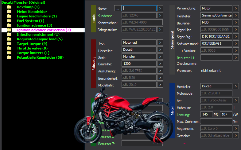 WinOLS & TunerPro Super Mappack Siemens/Continental M3D – Ducati 1200 – D1C1031FBBAAG1 – OLS / KP / XDF / JSON / CSV