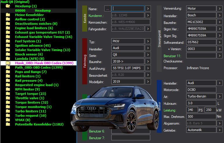 WinOLS & TunerPro Super Mappack + DTC Bosch MG1CS002 – VAG 3.0T DCBD – 4M8907559A 057662 – OLS  KP  XDF  JSON  CSV